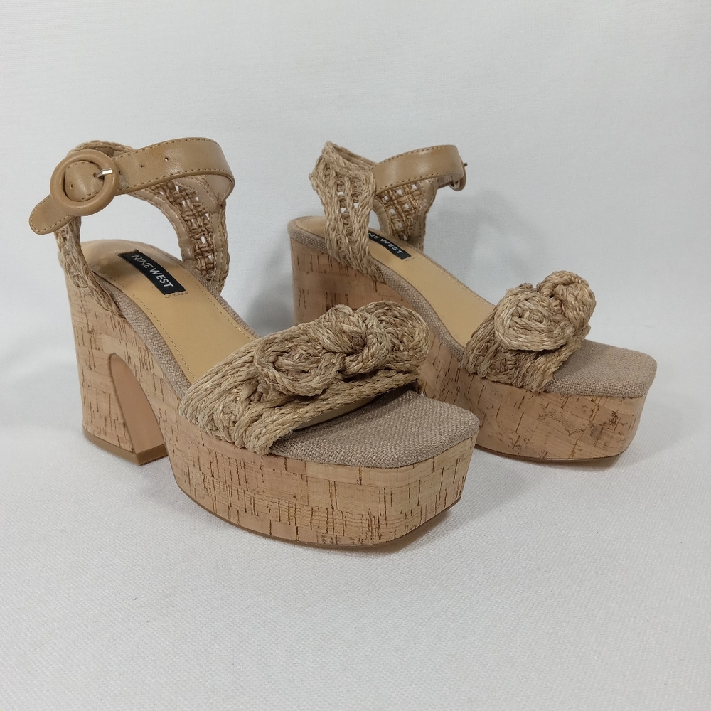 NINE WEST Beige Woven Platform Sandals Women's Size 5.5 M